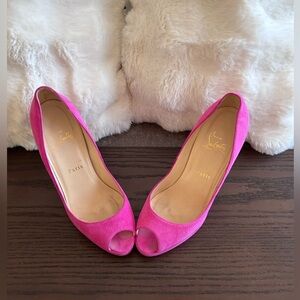 Christian Louboutin Toyo Zeppa 120 Pink Rose Suede Heels Size 38.5 EU
